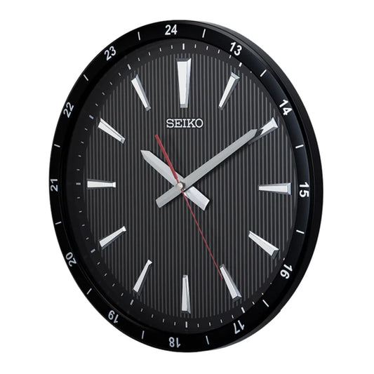 Seiko QXA802KLH "Kao Watch Dial" Black Heritage Design Wall Clock with Raised Numerals & Silent Sweep Second Hand