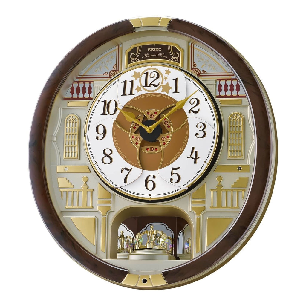 Seiko QXM607BRHZ “Concert Hall” Melodies in Motion Dancing Dial Musical Wall Clock with 45 Songs