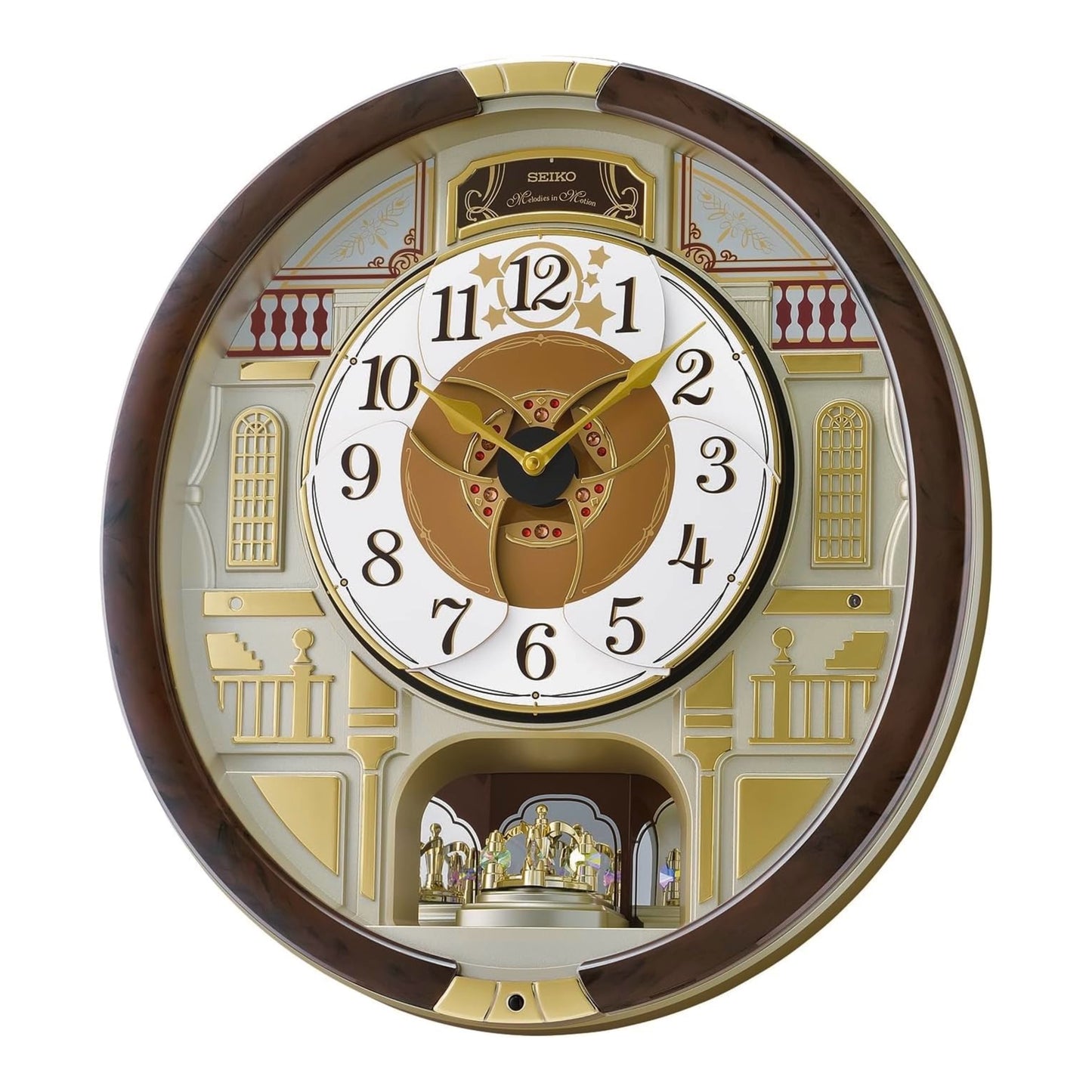 Seiko QXM607BRHZ “Concert Hall” Melodies in Motion Dancing Dial Musical Wall Clock with 45 Songs