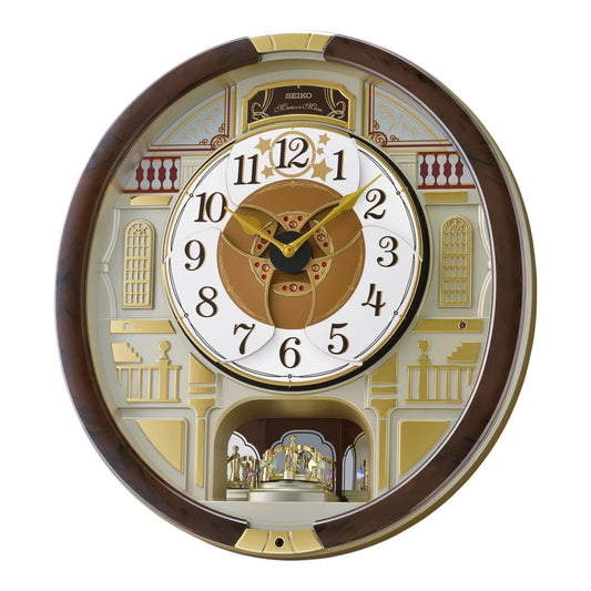 Seiko QXM607BRHZ “Concert Hall” Melodies in Motion Dancing Dial Musical Wall Clock with 45 Songs