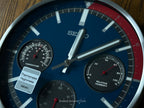 Seiko QXA822SLH "Luminous Shelby Watch Dial" Red & Blue Heritage Design Metal Wall Clock with Thermometer, Hygrometer, & Seconds Dial