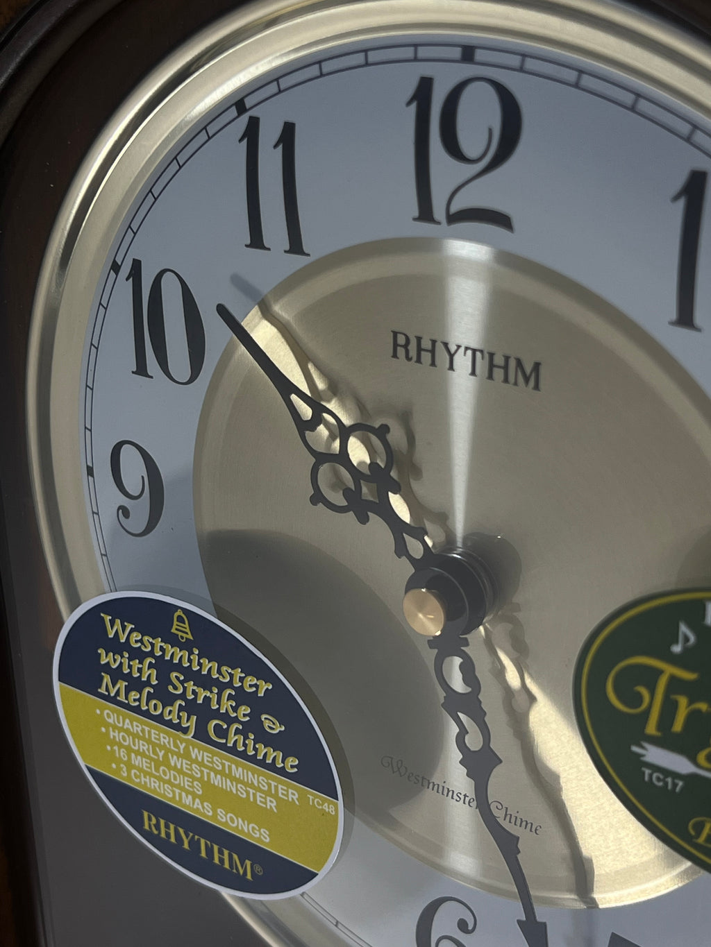 Rhythm “WSM Tiara II” Traditional Wooden Musical & Chiming Pendulum Wall Clock with Intricate Carved Frame - CMJ539UR06