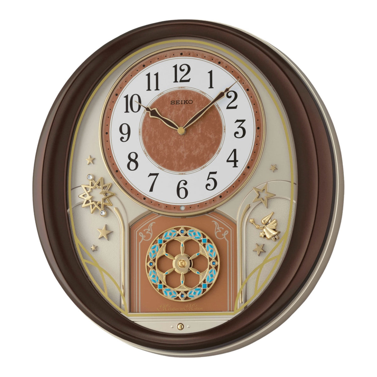Seiko QXM357BRH “Warm Summer Stars” Melodies in Motion Musical Decorative Moving Wall Clock with 19 Songs