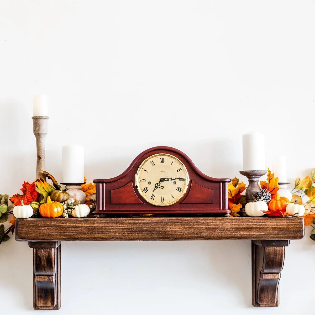 Hermle "Acton" 8-Day Keywound Traditional Tambour-Style Wooden Chiming Mantel Clock - 21142-070340