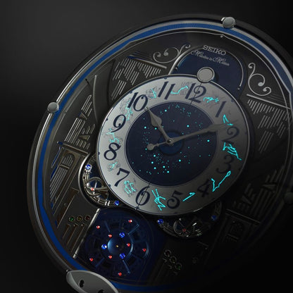Seiko QXM393NRH “Galaxy Constellations” Astrology-Themed Melodies in Motion Moving Dial Musical Wall Clock with Luminous Dial