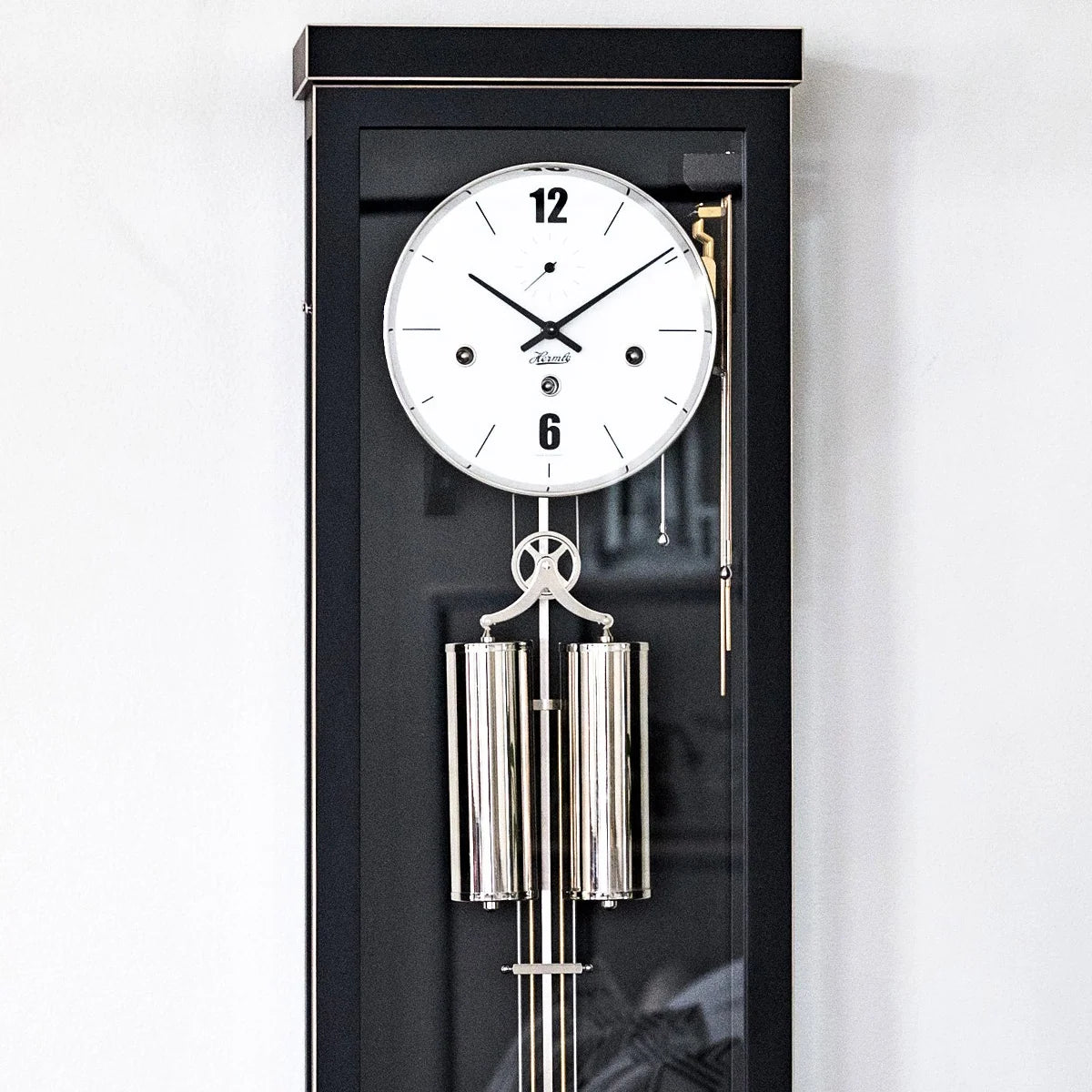Hermle "Abbot" Black 8-Day Cable-Driven Modern Wooden Chiming Regulator Wall Clock - 70993-740351