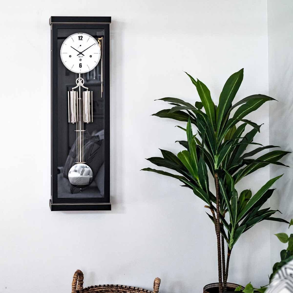 Hermle "Abbot" Black 8-Day Cable-Driven Modern Wooden Chiming Regulator Wall Clock - 70993-740351