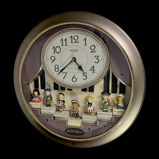 Rhythm “Jumping Kids” Magic Motion Musical Wall Clock with Moving Figurines and Piano Keys - 4MH721RH18