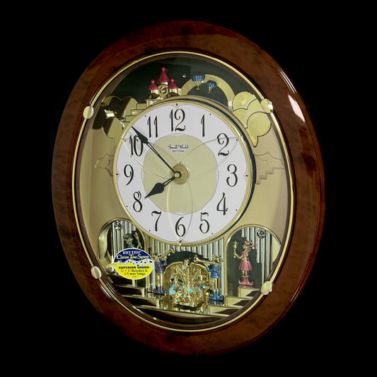 Rhythm "Woodgrain Stars" Moving Dial Magic Motion Musical Wall Clock - 4MH843WS23