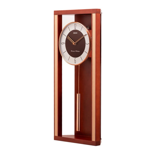 Seiko QXH068ZLH "Modern Deco" Retro Modern Wooden Chiming Pendulum Wall Clock