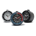 Seiko QHE207SLH "Mai Modern Watch Dial" Silver Heritage Design Luminous Desk & Alarm Clock with Rotating Bezel