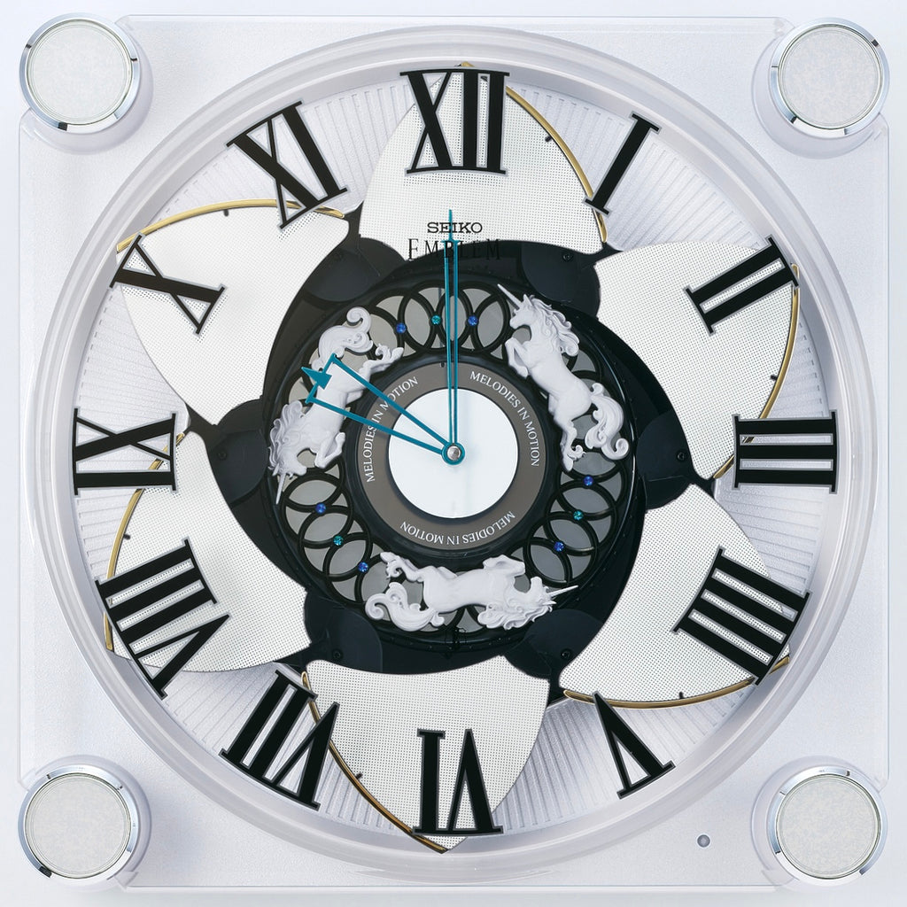 Seiko Emblem AHS446WRH "Grace Elite" Melodies in Motion Musical Wall or Mantel Clock with Animated Moving Dial & 18 Songs