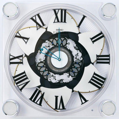 NEW! | Seiko EMBLEM AHW446WRH "Grace Elite" Melodies in Motion Musical Wall Clock with Animated Moving Dial