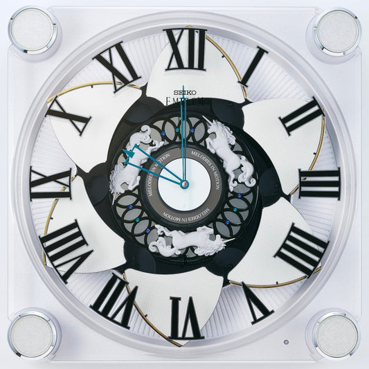 Seiko Emblem AHS446WRH "Grace Elite" Melodies in Motion Musical Wall or Mantel Clock with Animated Moving Dial & 18 Songs