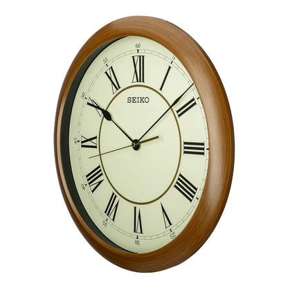 Seiko QXA598ALH "16-Inch Woodgrain with Roman Numerals" Large Wall Clock with Silent Sweep Second Hand