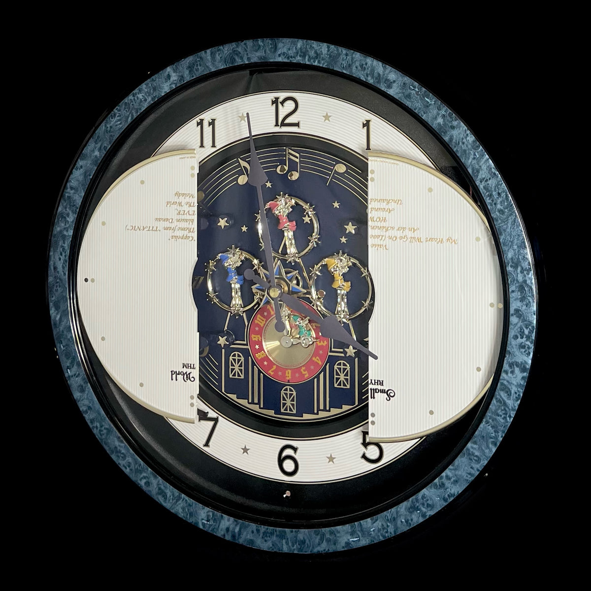 Rhythm “Small World Partage Home (Blue)” Moving Dial Magic Motion Musical Wall Clock with Popular Melodies - 4MH754RH04