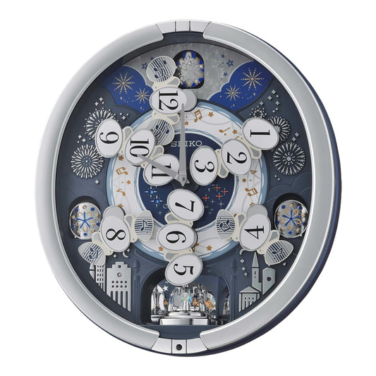 Seiko QXM379SRH “Glittering Starry Night” Melodies in Motion Dancing Dial Musical Wall Clock