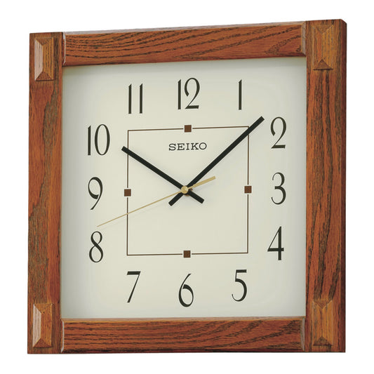 Seiko QXA469BLH "Mission Oak Square" Wooden Wall Clock
