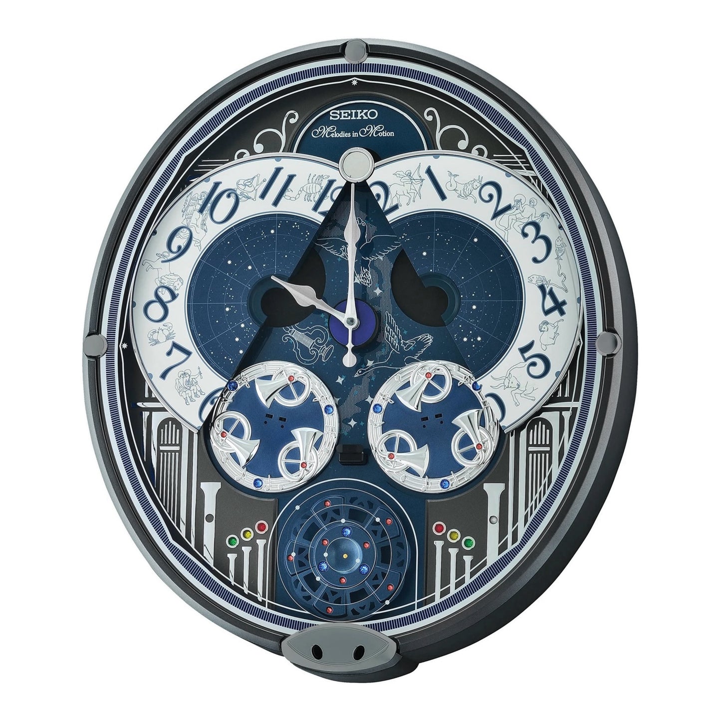 Seiko QXM393NRH “Galaxy Constellations” Astrology-Themed Melodies in Motion Moving Dial Musical Wall Clock with Luminous Dial