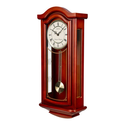 Seiko QXH118BLH "Alder" Traditional Wooden Chiming Pendulum Wall Clock with Carved Side Panels