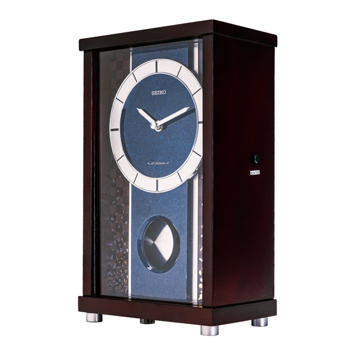 Seiko QXW251BLH "Blue Stream" Modern Musical Decorative Pendulum Wooden Mantel Clock with 18 Songs