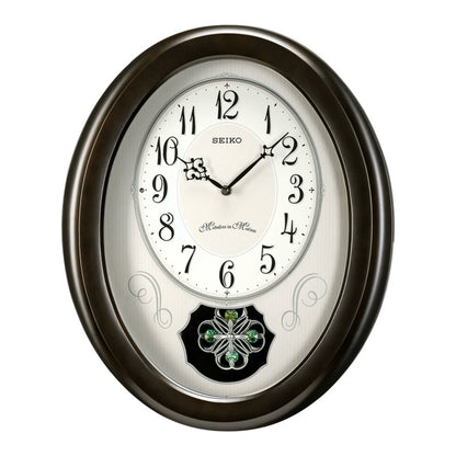 Seiko QXM606NLH "Bluebell" Melodies in Motion Musical Wooden Decorative Pendulum Wall Clock with 18 Songs