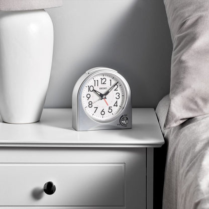 Seiko QHE204SLH "Maris" Silver Luminous Desk & Alarm Clock with Snooze Light & Volume Control