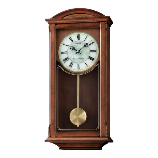 Seiko QXH030BLH "Antique Arched" Traditional Wooden Chiming Pendulum Wall Clock with Pearlized Dial