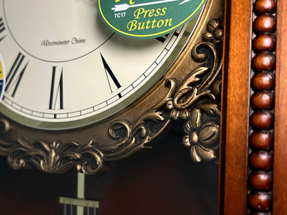 Rhythm “WSM Elyria” Antique-Style Wooden Musical & Chiming Pendulum Wall Clock - CMJ524NR06