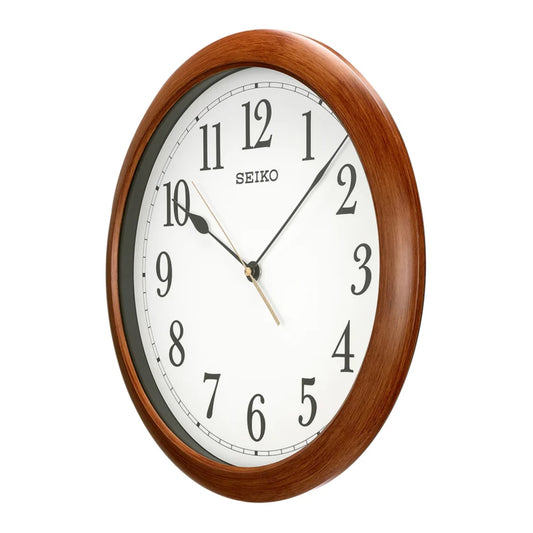 Seiko QXA598BLH "16-Inch Woodgrain with Arabic Numerals" Large Wall Clock with Silent Sweep Second Hand