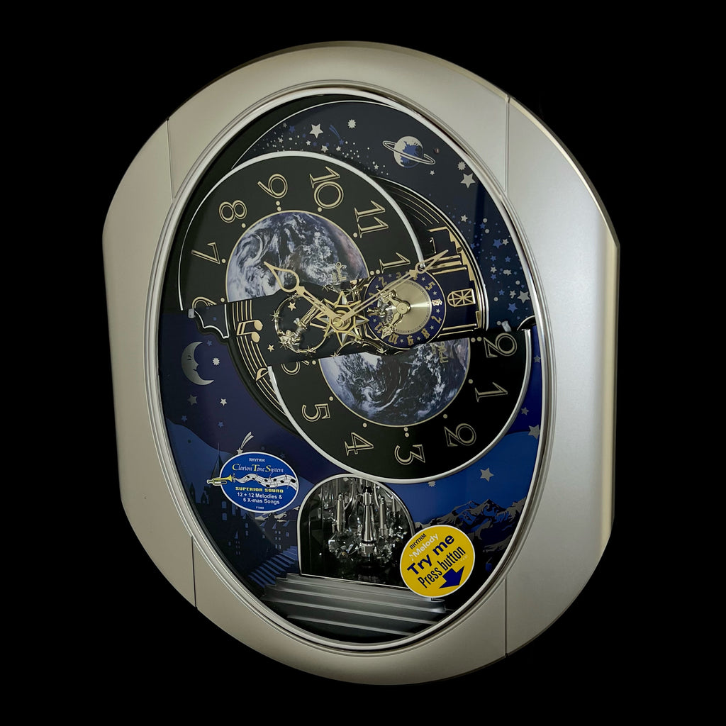 Rhythm “Peaceful Cosmos II” Moving Earth Dial Magic Motion Musical Wall Clock - 4MH408WU19