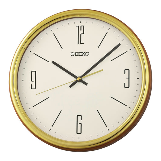 Seiko QXA856GLH "Remington" Modern Wooden Wall Clock with Silent Sweep Second Hand