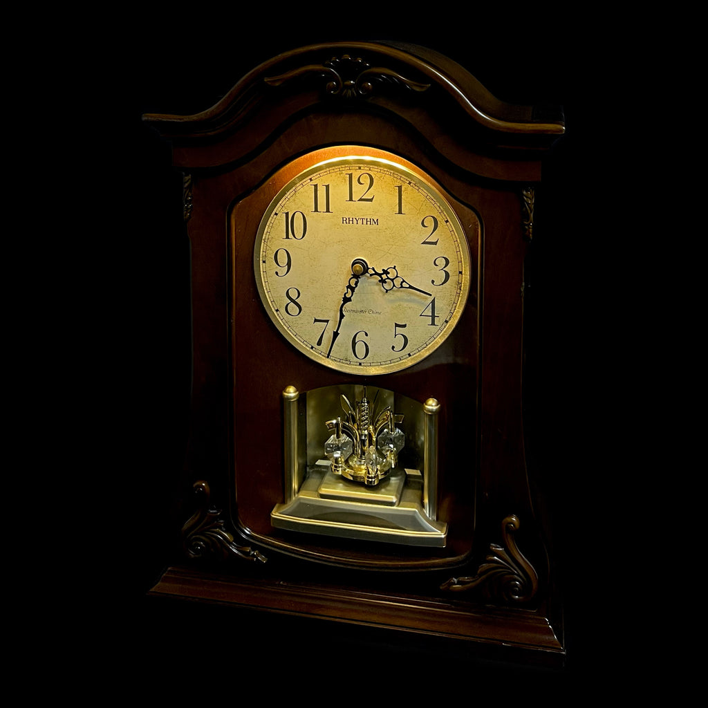 Rhythm "WSM Luminous Queen Mantel" Traditional Large Wooden Chiming & Musical Decorative Pendulum Mantel Clock with LED-Lighted Dial - CRH227UR06