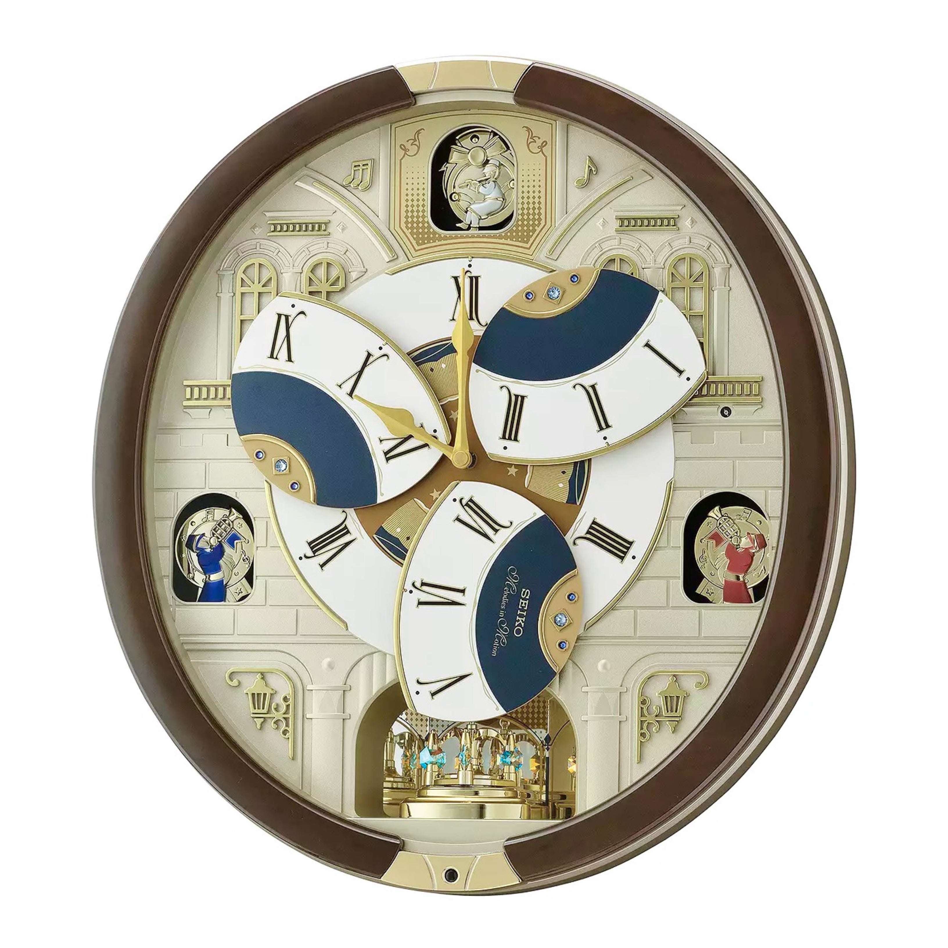 Seiko QXM371BRH “Castle Windows” Melodies in Motion Dancing Dial Musical Wall Clock with 19 Songs