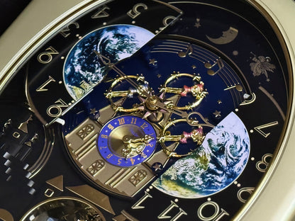 Rhythm “Peaceful Cosmos Entertainer” Moving Earth Dial Magic Motion Musical Wall Clock with Popular Melodies - 4MH839WB19
