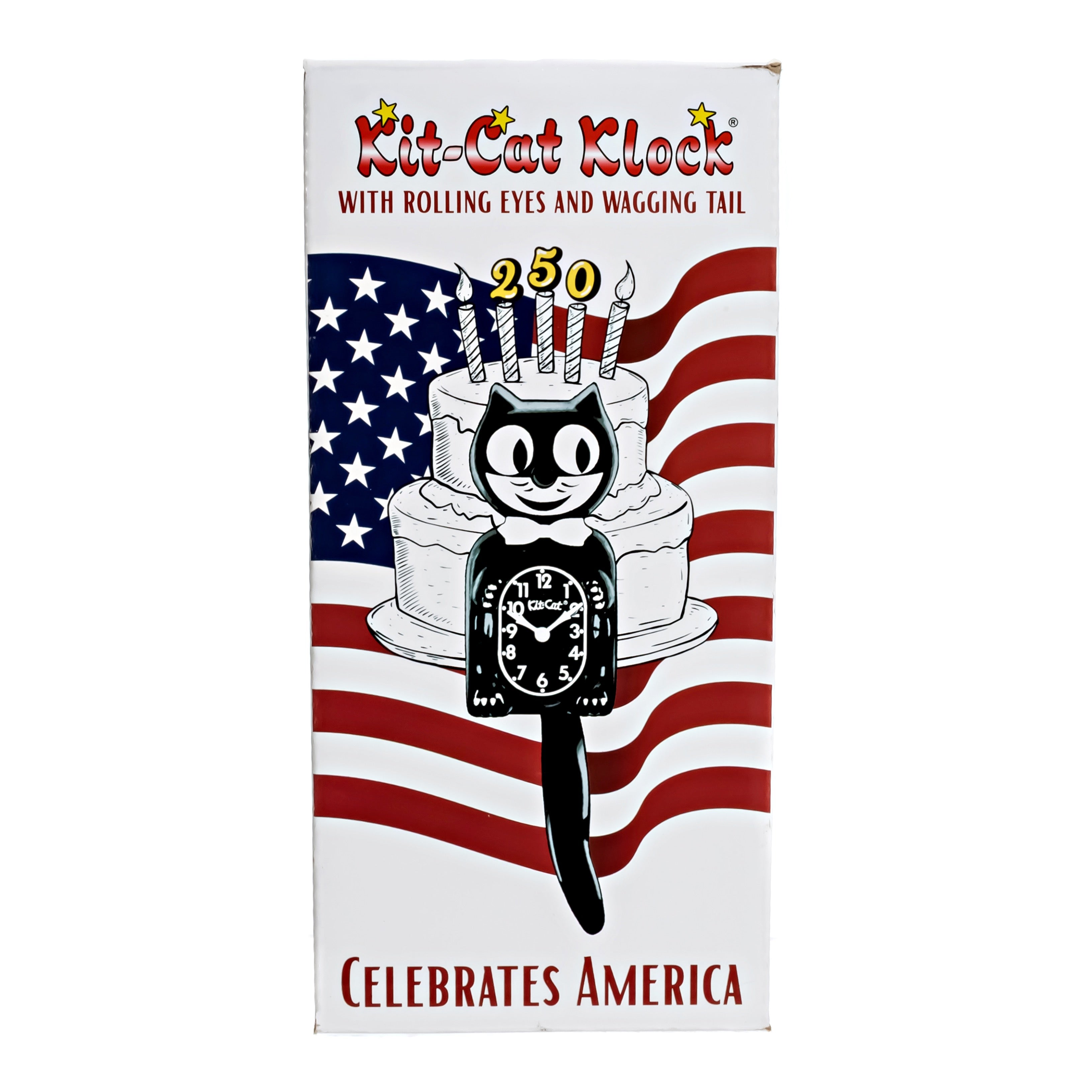 Original Kit-Cat Klock “Old Glory” Special American Patriotic Limited Edition Novelty Moving Pendulum Wall Clock by California Clock Company - BC-250
