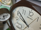 Seiko QXA863BLH "Alder Prism" Diamond-Cut Wooden Modern Wall Clock with Silent Sweep Second Hand