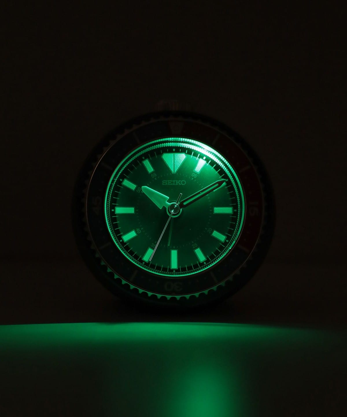 Seiko QHE207SLH "Mai Modern Watch Dial" Silver Heritage Design Luminous Desk & Alarm Clock with Rotating Bezel