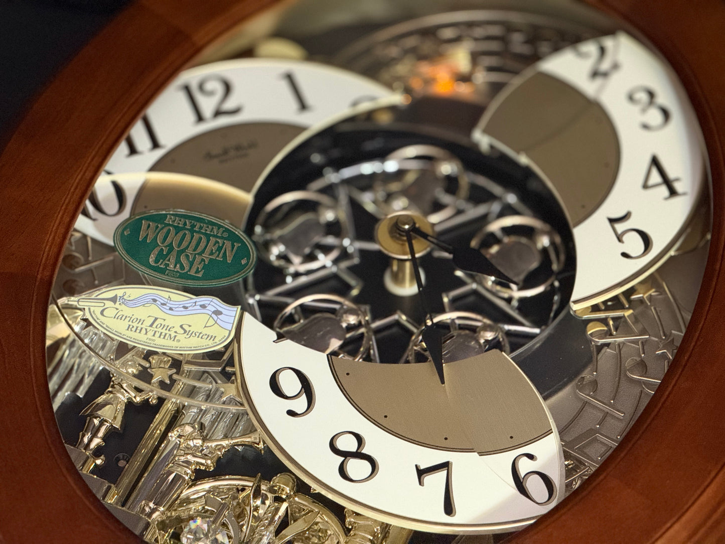 Rhythm "CTS Nostalgia" Moving Dial Magic Motion Musical Wooden Wall Clock with Popular Melodies - 4MH780-R06