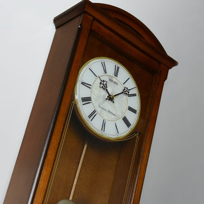 Seiko QXH030BLH "Antique Arched" Traditional Wooden Chiming Pendulum Wall Clock with Pearlized Dial