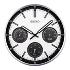 Seiko QXA823SLH "Shelby Watch Dial" Silver Heritage Design Luminous Metal Wall Clock with Thermometer, Hygrometer, & Seconds Dial
