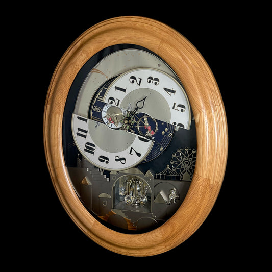 Rhythm "DWS Timecracker Oak" Moving Dial Magic Motion Musical Wooden Wall Clock with Popular Melodies - 4MH777-R07