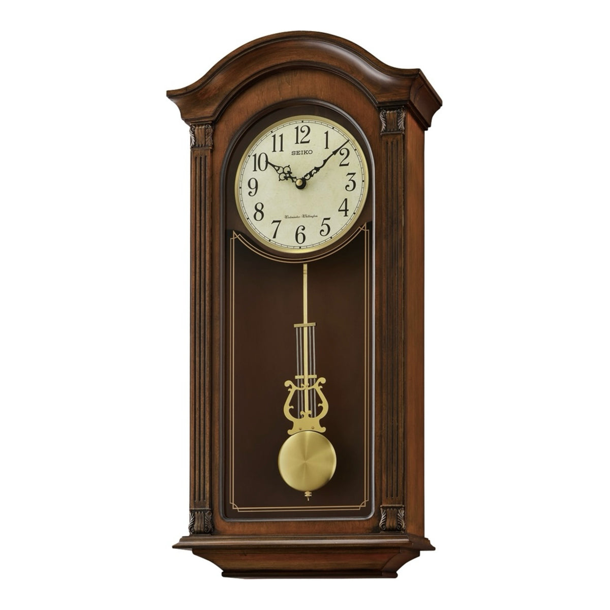 Seiko QXH066BLH "Golden Arched" Traditional Wooden Chiming Pendulum Wall Clock