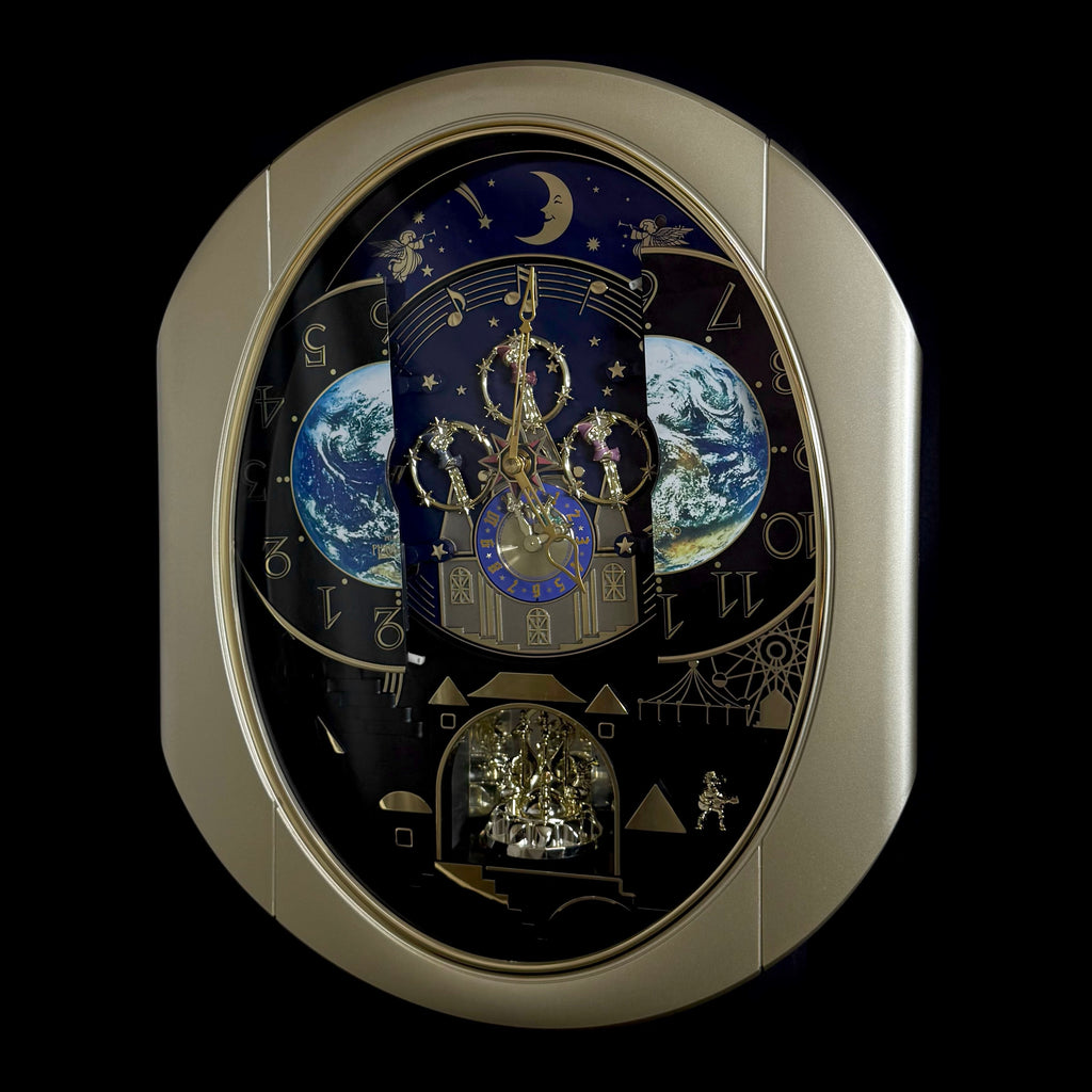 Rhythm “Peaceful Cosmos” Moving Earth Dial Magic Motion Musical Wall Clock with Popular Melodies - 4MH751AR19
