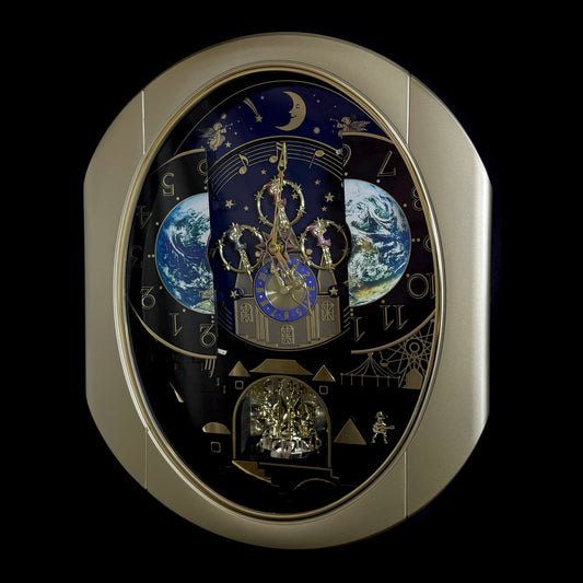 Rhythm “Peaceful Cosmos” Moving Earth Dial Magic Motion Musical Wall Clock with Popular Melodies - 4MH751AR19
