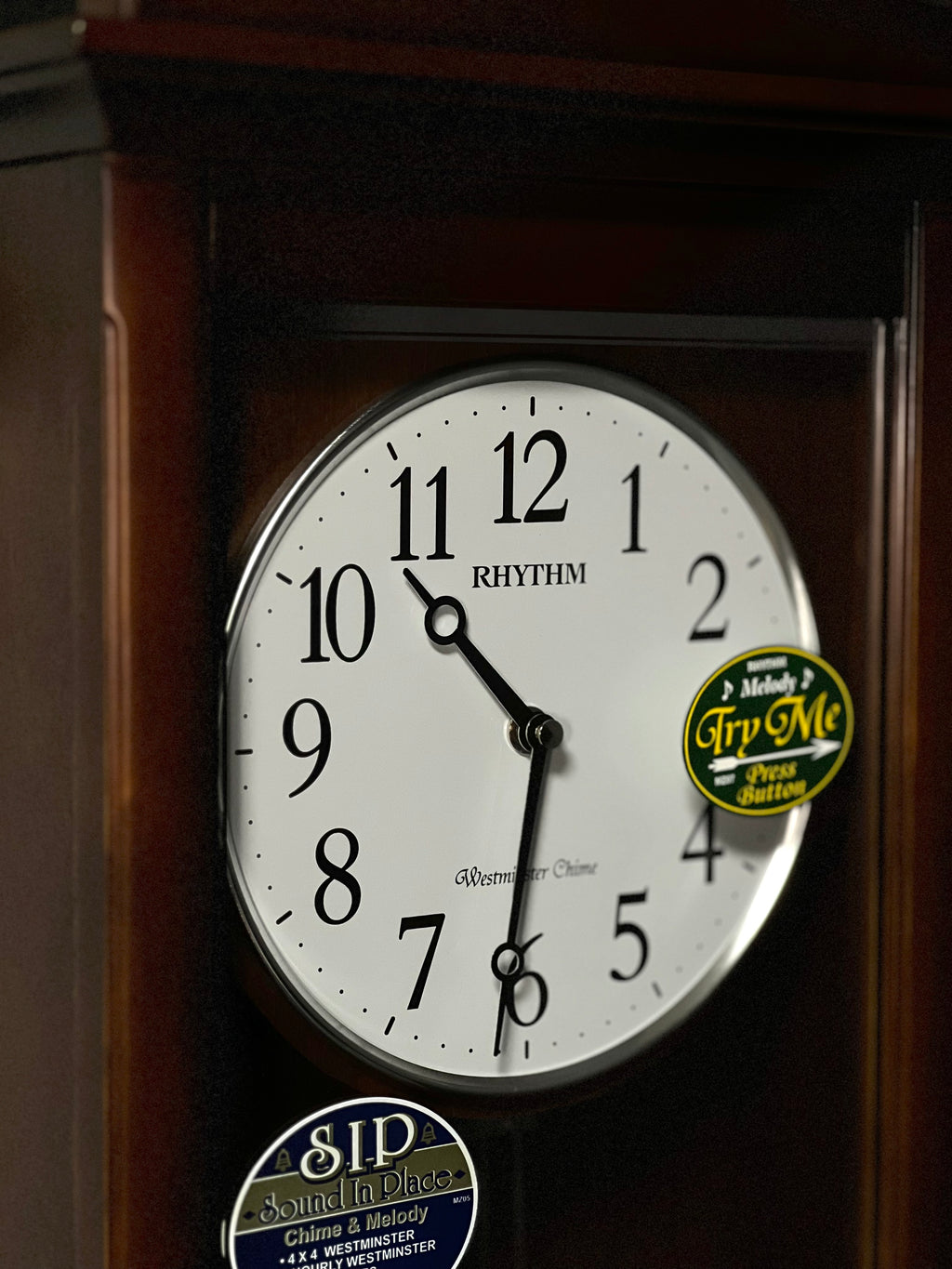 Rhythm “WSM Randolph” Modern Wooden Musical & Chiming Pendulum Wall Clock - CMJ590NR06