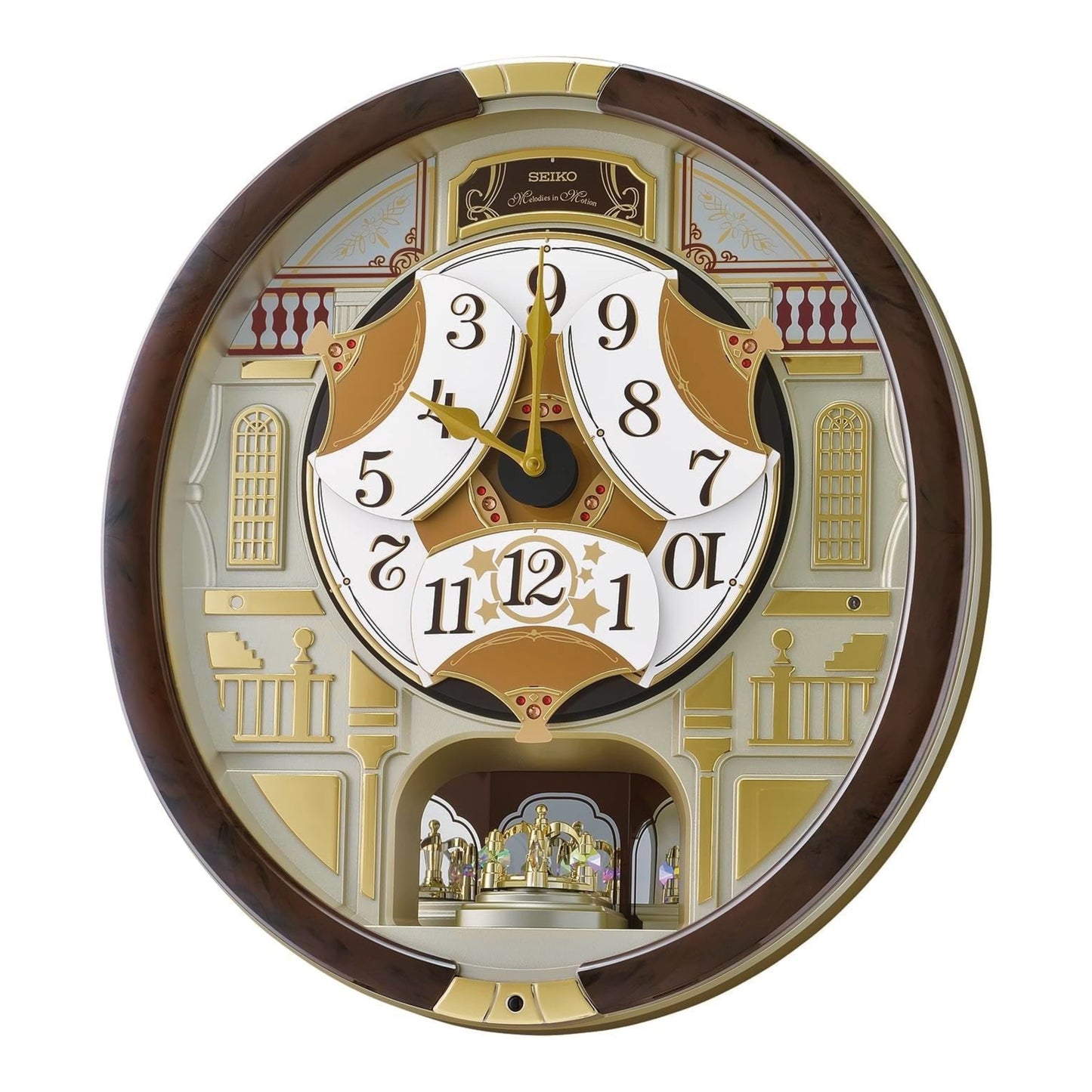 Seiko QXM607BRHZ “Concert Hall” Melodies in Motion Dancing Dial Musical Wall Clock with 45 Songs