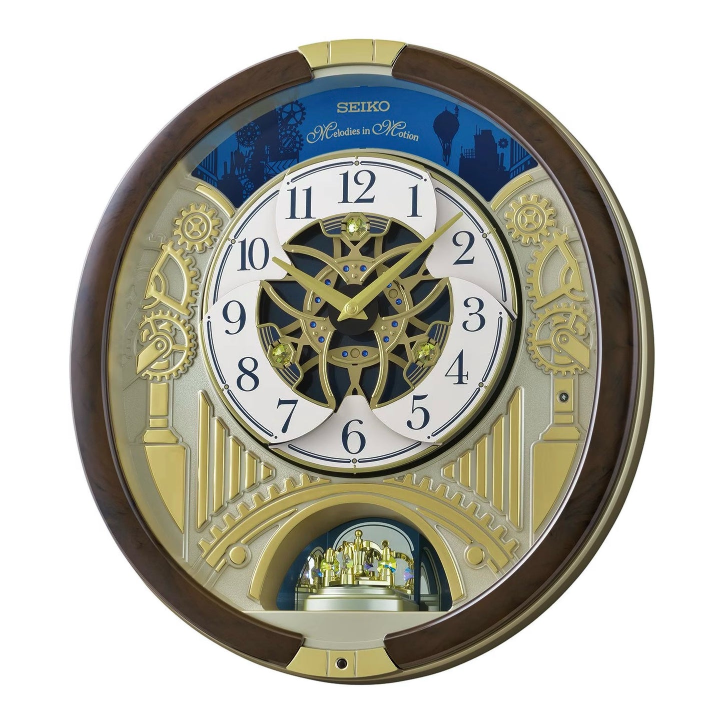 Seiko QXM614BRHZ “Golden Gears” Melodies in Motion Dancing Dial Musical Wall Clock with 45 Songs