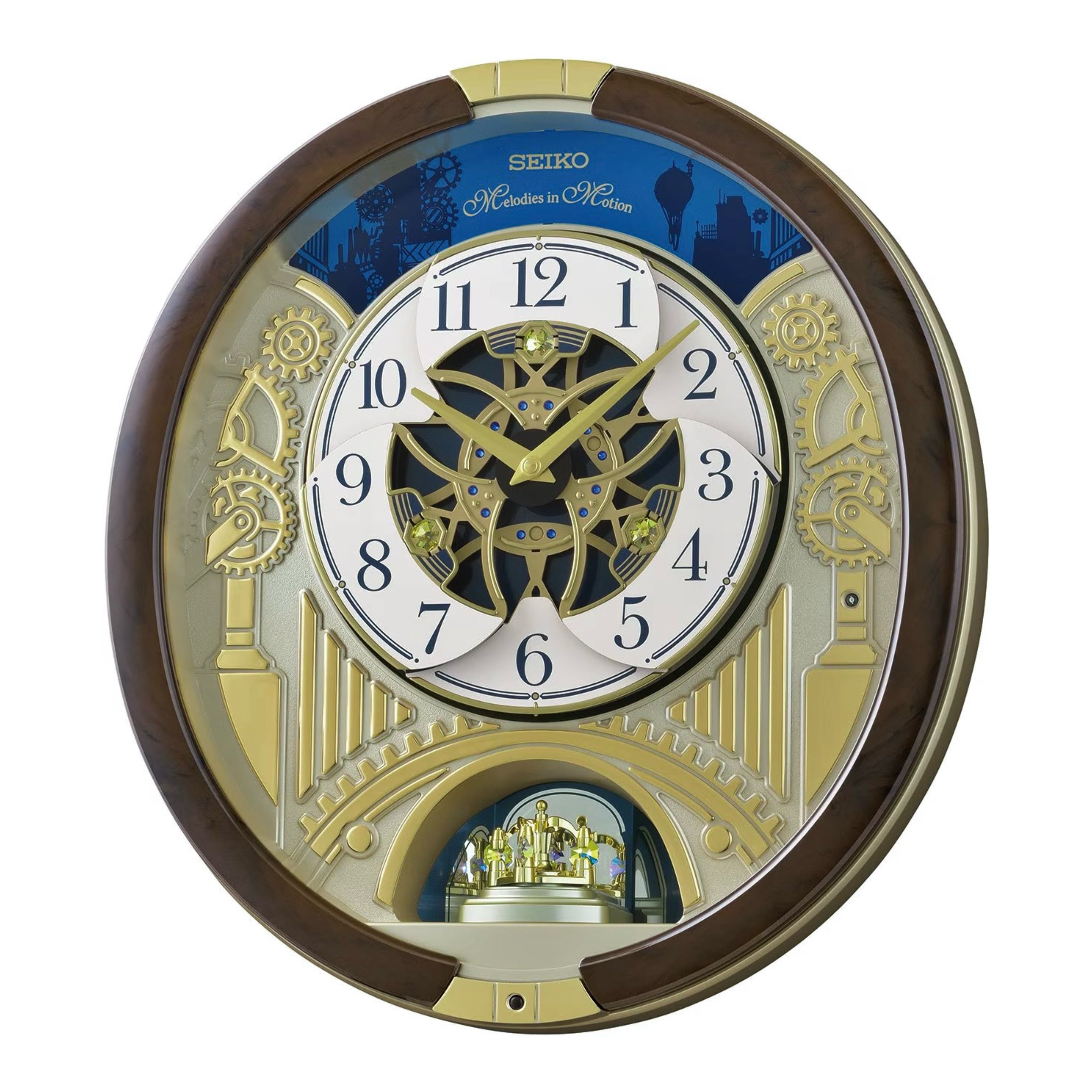 Seiko QXM614BRHZ “Golden Gears” Melodies in Motion Dancing Dial Musical Wall Clock with 45 Songs