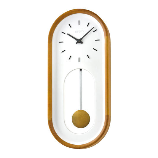 Seiko QXC247BLH "Sven" Modern Wooden Pendulum Wall Clock with Raised Numerals